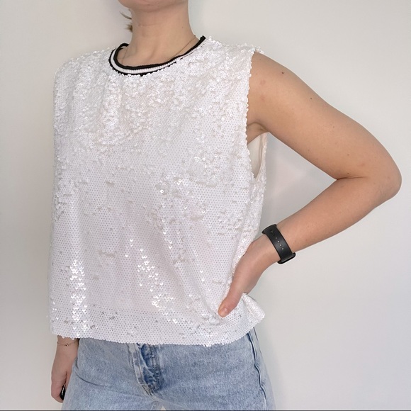 DO+BE Tops - DO + BO Cropped Sleeveless Sequin Top